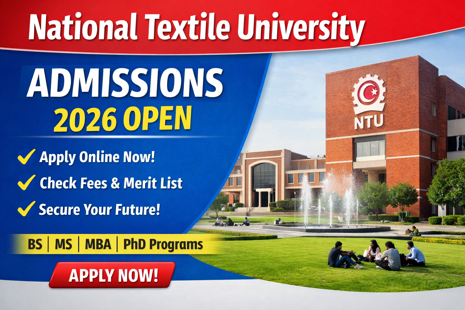 National Textile University Admissions 2026 – Apply Online, Fees & Merit List
