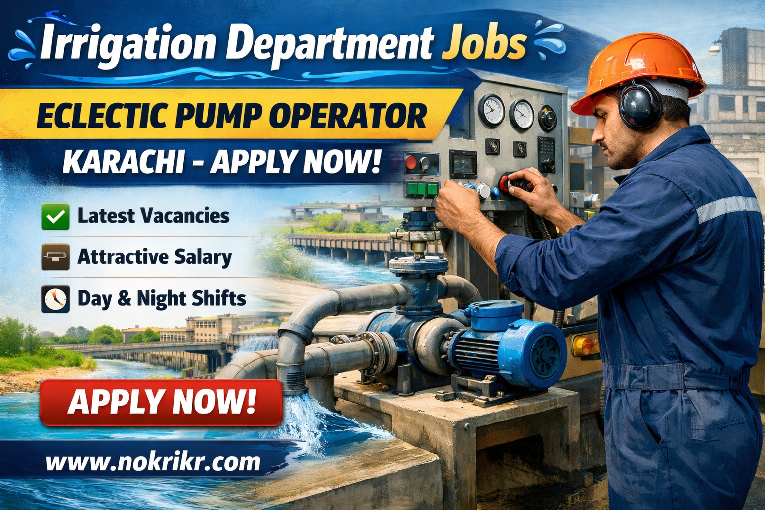 Latest Irrigation Department Jobs 2026 as Eclectic Pump Operator in Karachi-Apply Now