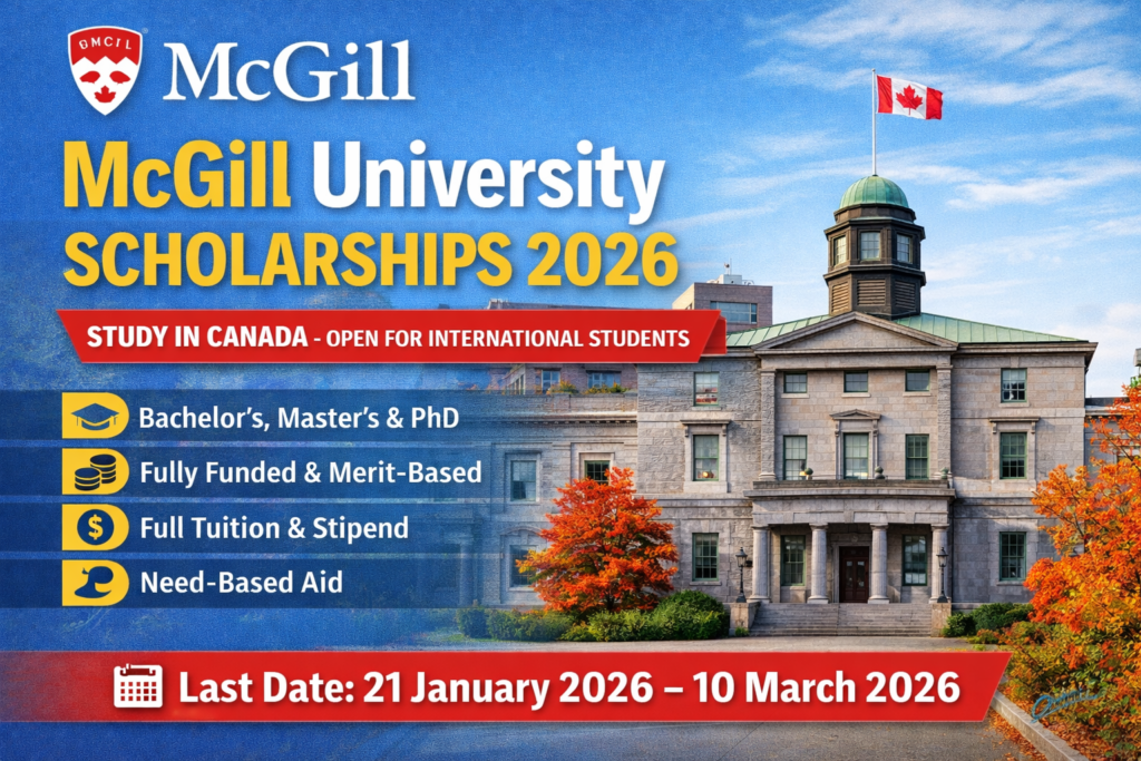 McGill University Scholarships 2026 in Canada – Fully Funded for International Students