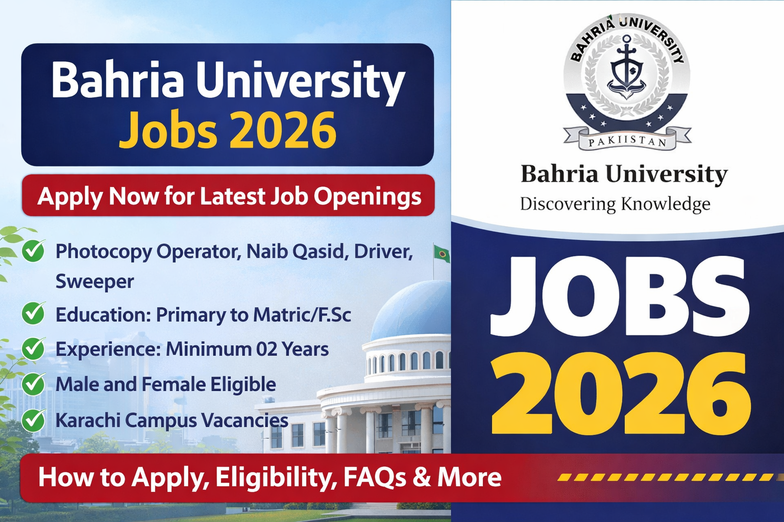 New Bahria University Jobs 2026 – Career Opportunities in Karachi Campus