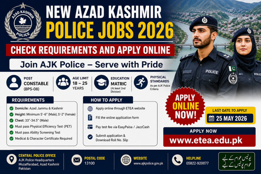 New Azad Kashmir Police Jobs 2026-Check Requirements and Apply Online