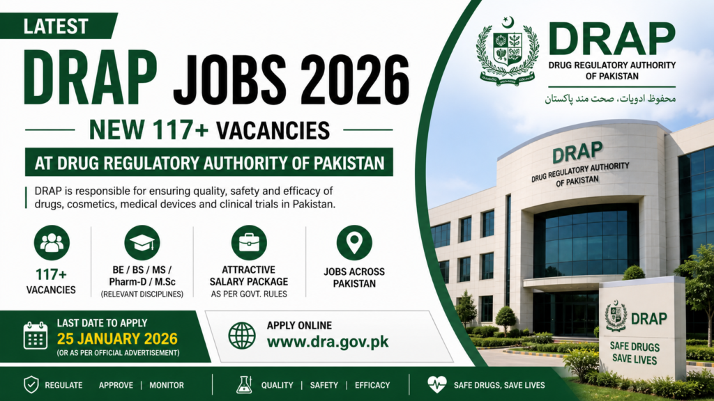 Latest DRAP Jobs 2026 - New 117+ Vacancies at Drug Regulatory Authority of Pakistan